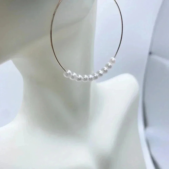 Pearl Hoops Earrings - Picture 2 of 4